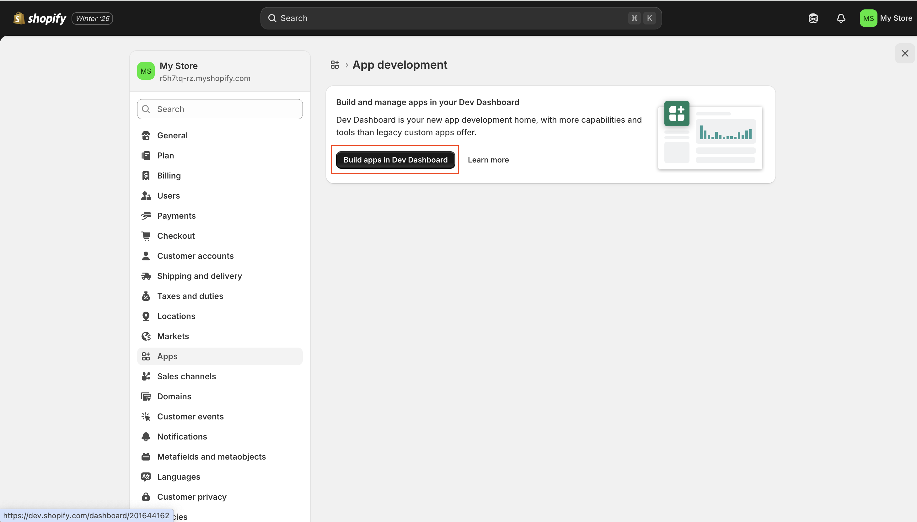 Shopify Dev Dashboard