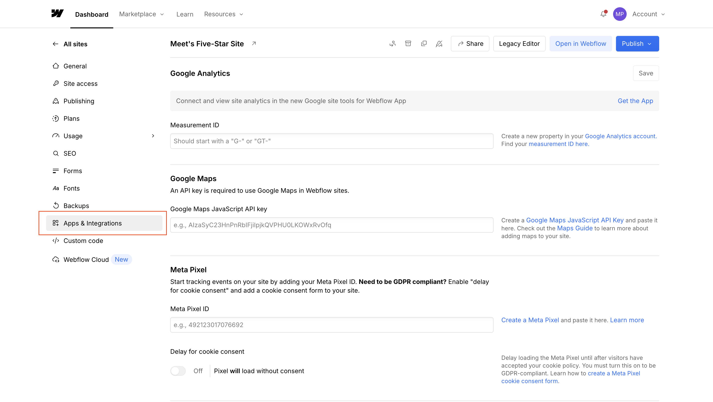 Webflow Apps & Integrations page