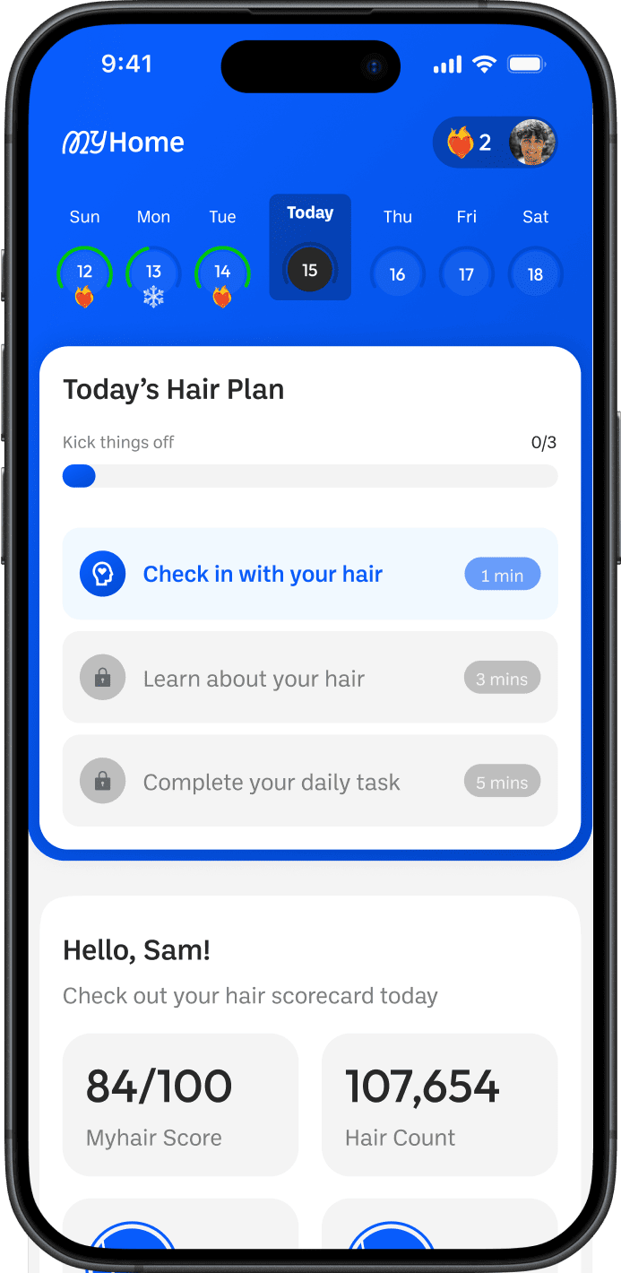 MyHair app interface showing personalized care plans